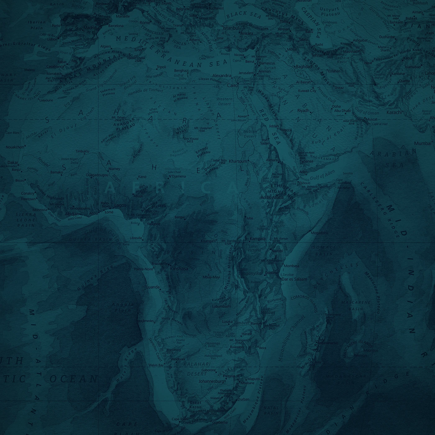 Glow-in-the-dark print detail: Africa and Europe glowing green-blue
